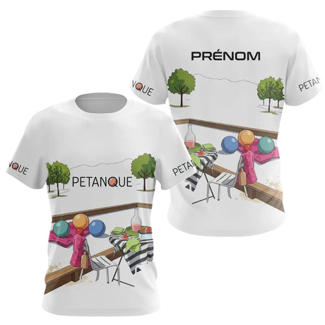 Polo Pétanque Personnalisé - Blanc Décor Apéro & Prénom - T-Shirt Femme