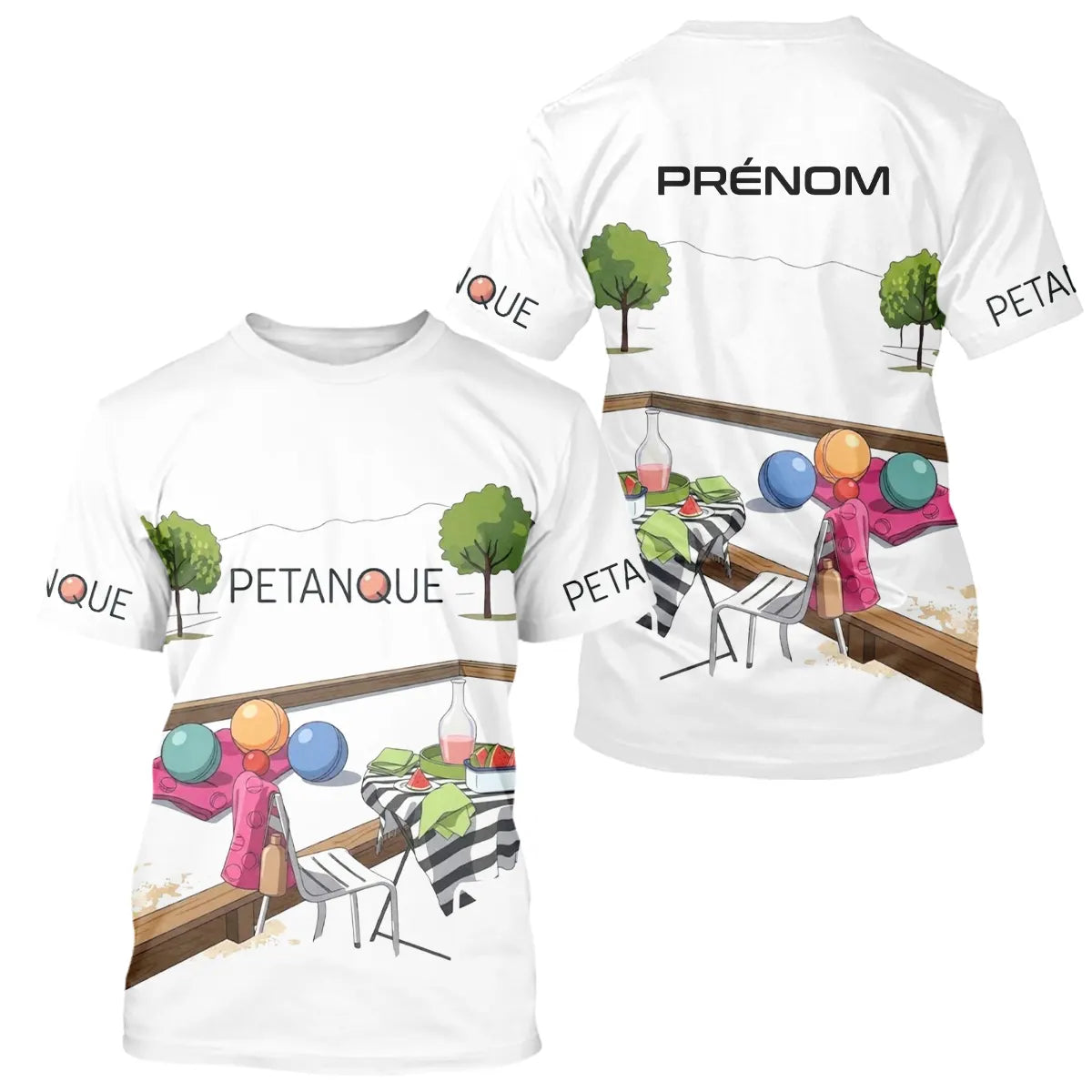 Polo Pétanque Personnalisé - Blanc Décor Apéro & Prénom - T-Shirt Homme