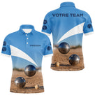 Polo Pétanque Personnalisé - Bleu & Beige Équipe & Prénom - Polo Homme