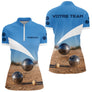 Polo Pétanque Personnalisé - Bleu & Beige Équipe & Prénom - Polo Zippé Femme