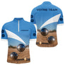 Polo Pétanque Personnalisé - Bleu & Beige Équipe & Prénom - Polo Zippé Homme