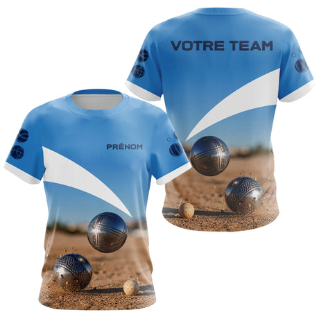 Polo Pétanque Personnalisé - Bleu & Beige Équipe & Prénom - T-Shirt Femme