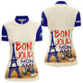 Polo Pétanque Personnalisé - Bleu & Crème Eiffel - Polo Zippé Femme