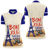Polo Pétanque Personnalisé - Bleu & Crème Eiffel - Polo Zippé Femme