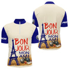 Polo Pétanque Personnalisé - Bleu & Crème Eiffel - Polo Zippé Homme