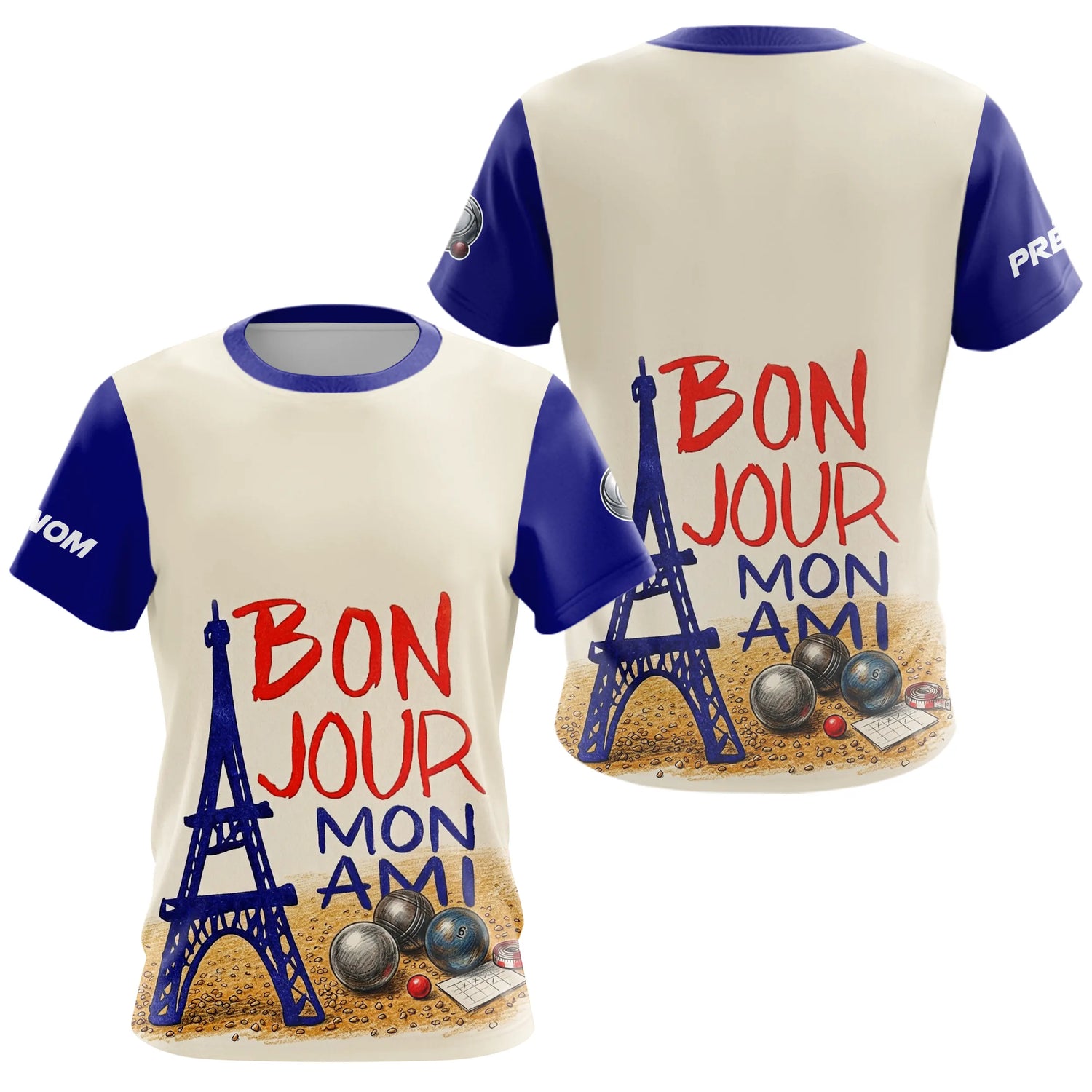 Polo Pétanque Personnalisé - Bleu & Crème Eiffel - T-Shirt Femme