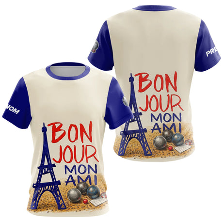 Polo Pétanque Personnalisé - Bleu & Crème Eiffel - T-Shirt Femme
