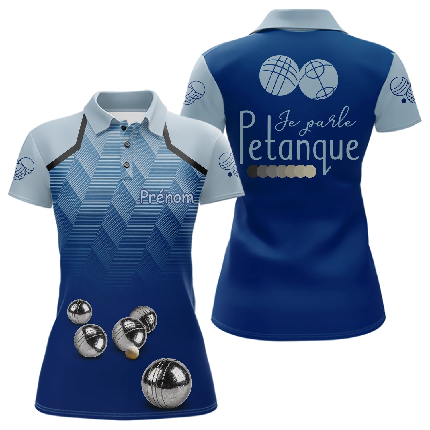 Polo Pétanque Personnalisé - Bleu Gris Je Parle - Polo Femme