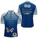 Polo Pétanque Personnalisé - Bleu Gris Je Parle - Polo Zippé Homme