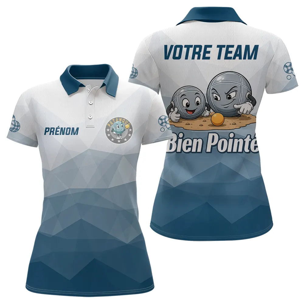 Polo Pétanque Personnalisé - Bleu & Gris Votre Team - Polo Femme