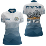 Polo Pétanque Personnalisé - Bleu & Gris Votre Team - Polo Zippé Femme