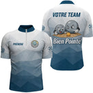 Polo Pétanque Personnalisé - Bleu & Gris Votre Team - Polo Zippé Homme