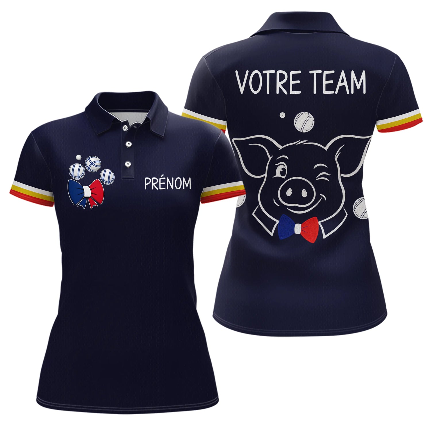 Polo Pétanque Personnalisé - Bleu Marine Cochonnet - Polo Femme