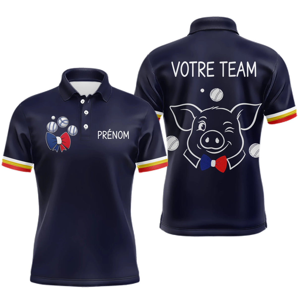 Polo Pétanque Personnalisé - Bleu Marine Cochonnet - Polo Homme