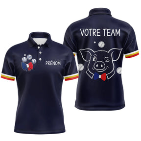 Polo Pétanque Personnalisé - Bleu Marine Cochonnet - Polo Homme