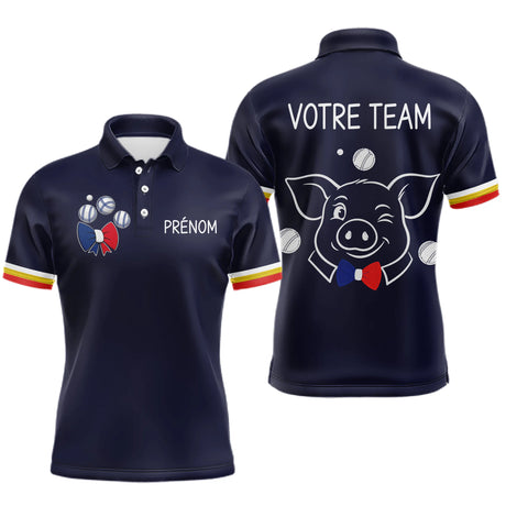 Polo Pétanque Personnalisé - Bleu Marine Cochonnet - Polo Homme