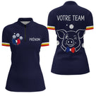 Polo Pétanque Personnalisé - Bleu Marine Cochonnet - Polo Zippé Femme