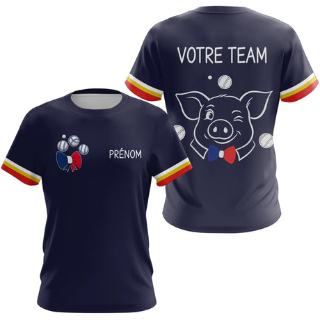 Polo Pétanque Personnalisé - Bleu Marine Cochonnet - T-Shirt Femme
