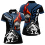 Polo Pétanque Personnalisé - Bleu & Noir Boules Flammes - Polo Femme