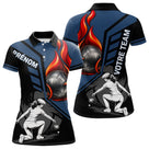 Polo Pétanque Personnalisé - Bleu & Noir Boules Flammes - Polo Femme