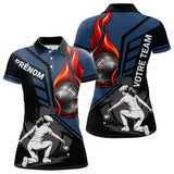 Polo Pétanque Personnalisé - Bleu & Noir Boules Flammes - Polo Femme