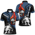 Polo Pétanque Personnalisé - Bleu & Noir Boules Flammes - Polo Homme