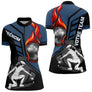 Polo Pétanque Personnalisé - Bleu & Noir Boules Flammes - Polo Zippé Femme