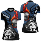 Polo Pétanque Personnalisé - Bleu & Noir Boules Flammes - Polo Zippé Femme