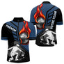 Polo Pétanque Personnalisé - Bleu & Noir Boules Flammes - Polo Zippé Homme