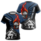 Polo Pétanque Personnalisé - Bleu & Noir Boules Flammes - T-Shirt Femme