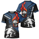 Polo Pétanque Personnalisé - Bleu & Noir Boules Flammes - T-Shirt Homme