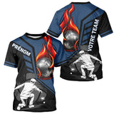 Polo Pétanque Personnalisé - Bleu & Noir Boules Flammes - T-Shirt Homme