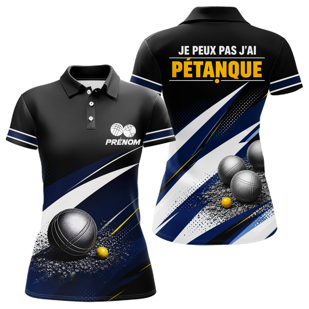 Polo Pétanque Personnalisé - Bleu & Noir Humoristique - Polo Femme