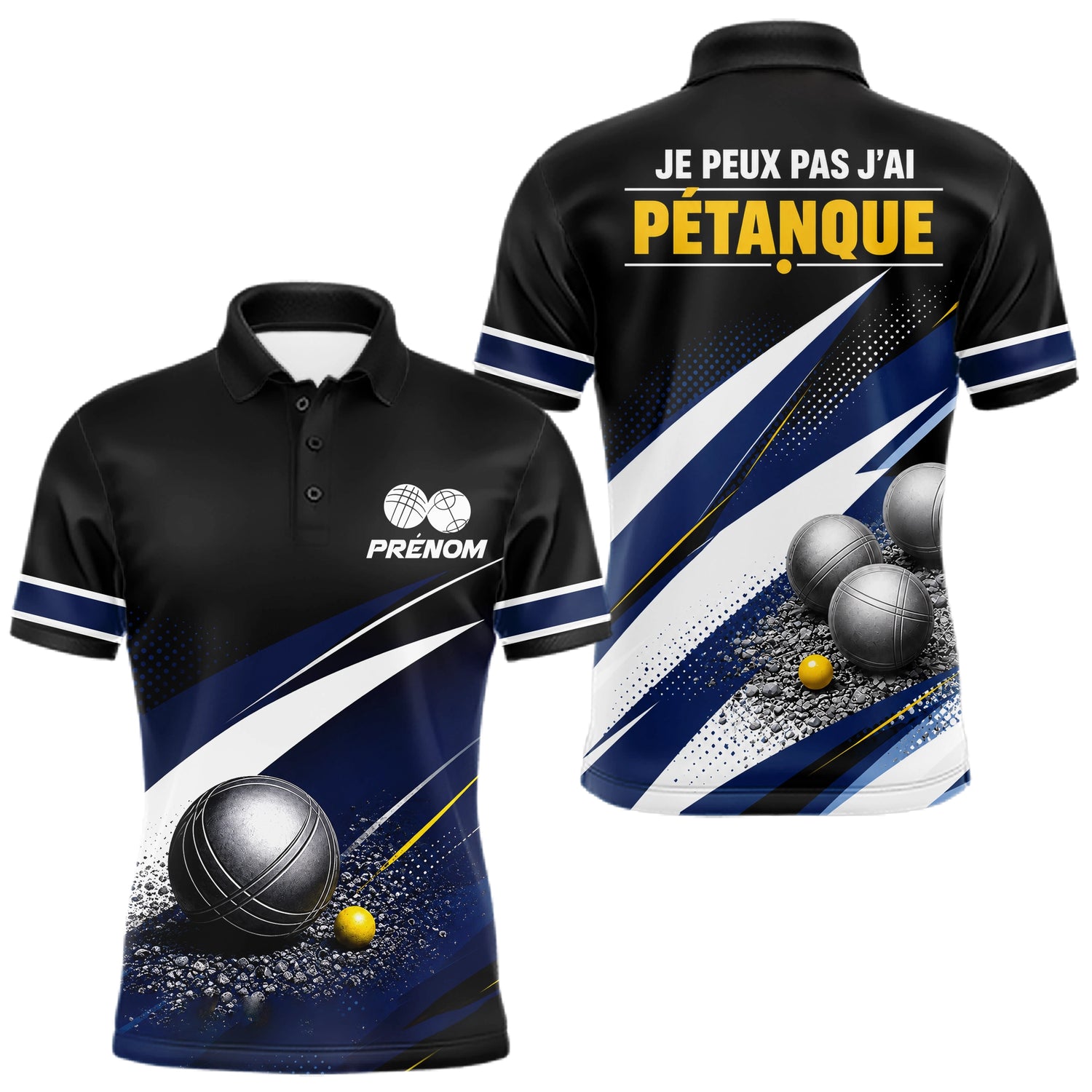 Polo Pétanque Personnalisé - Bleu & Noir Humoristique - Polo Homme