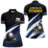 Polo Pétanque Personnalisé - Bleu & Noir Humoristique - Polo Zippé Femme