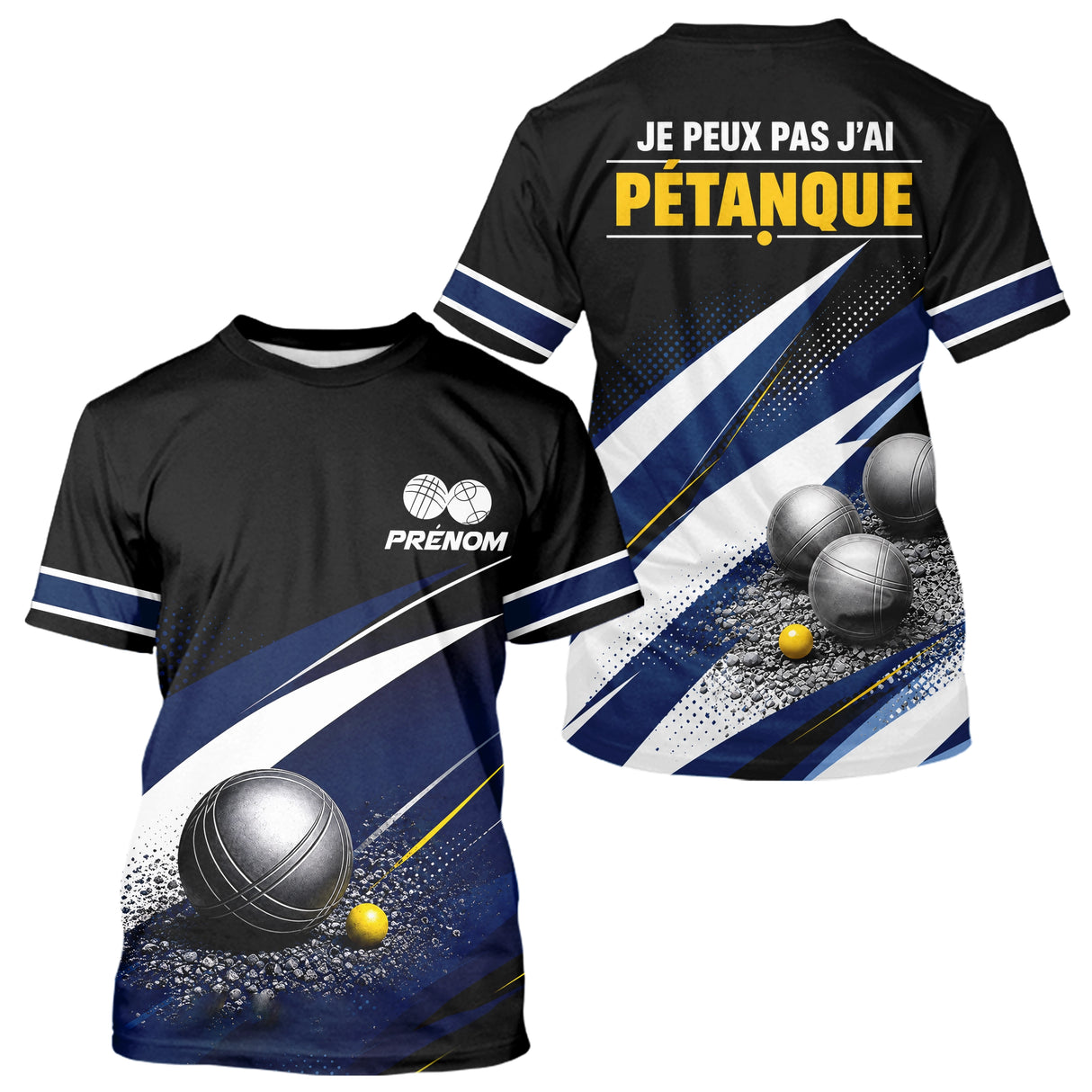 Polo Pétanque Personnalisé - Bleu & Noir Humoristique - T-Shirt Homme