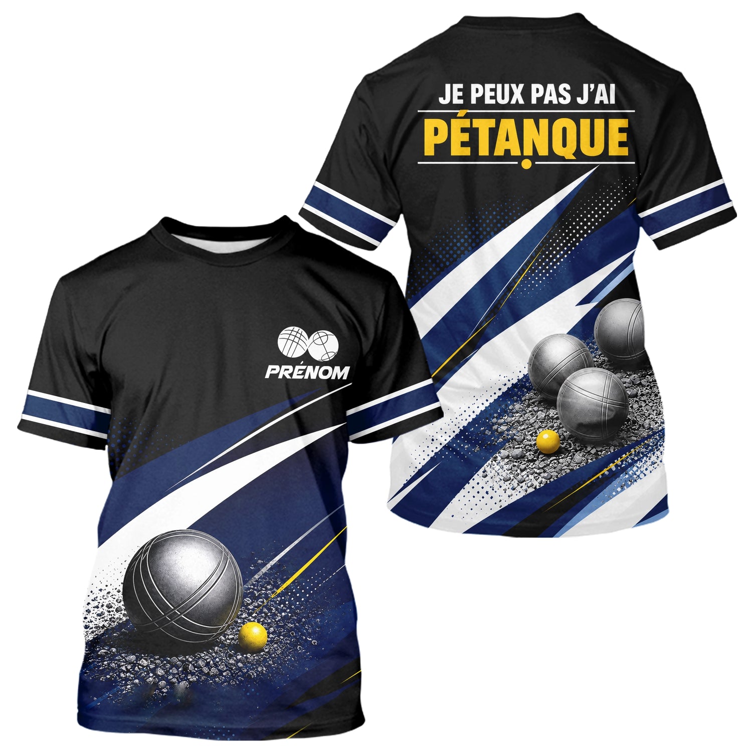 Polo Pétanque Personnalisé - Bleu & Noir Humoristique - T-Shirt Homme
