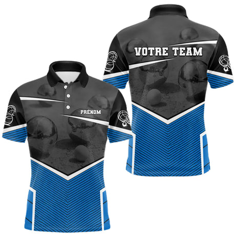 Polo Pétanque Personnalisé - Bleu & Noir Votre Team - Polo Homme