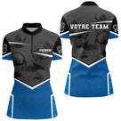 Polo Pétanque Personnalisé - Bleu & Noir Votre Team - Polo Zippé Femme