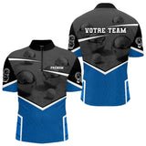 Polo Pétanque Personnalisé - Bleu & Noir Votre Team - Polo Zippé Homme