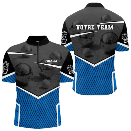 Polo Pétanque Personnalisé - Bleu & Noir Votre Team - Polo Zippé Homme