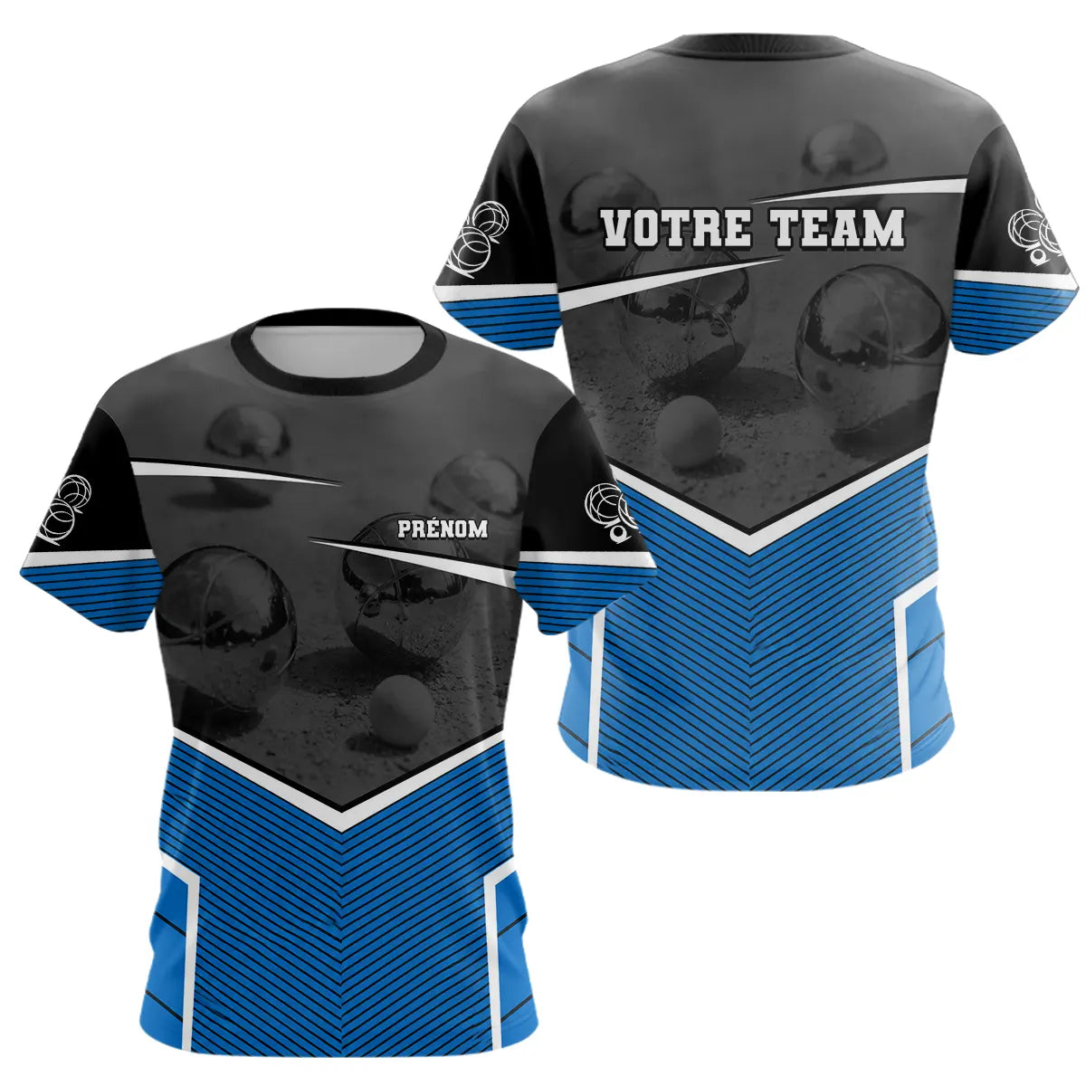 Polo Pétanque Personnalisé - Bleu & Noir Votre Team - T-Shirt Femme