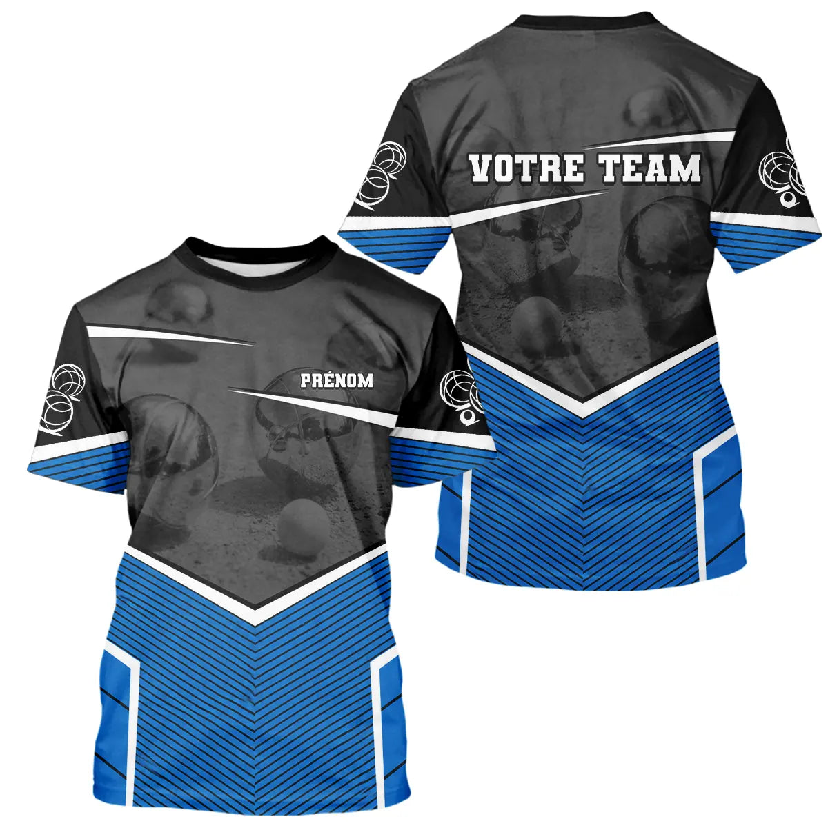 Polo Pétanque Personnalisé - Bleu & Noir Votre Team - T-Shirt Homme