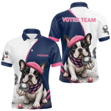 Polo Pétanque Personnalisé - Bouledogue Bleu & Rose - Polo Homme