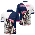 Polo Pétanque Personnalisé - Bouledogue Bleu & Rose - Polo Zippé Homme
