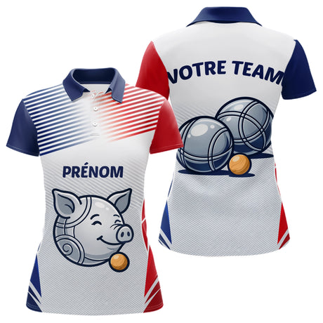 Polo Pétanque Personnalisé - Cochonnet Bleu Blanc Rouge - Polo Femme