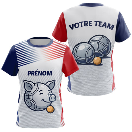 Polo Pétanque Personnalisé - Cochonnet Bleu Blanc Rouge - T-Shirt Femme