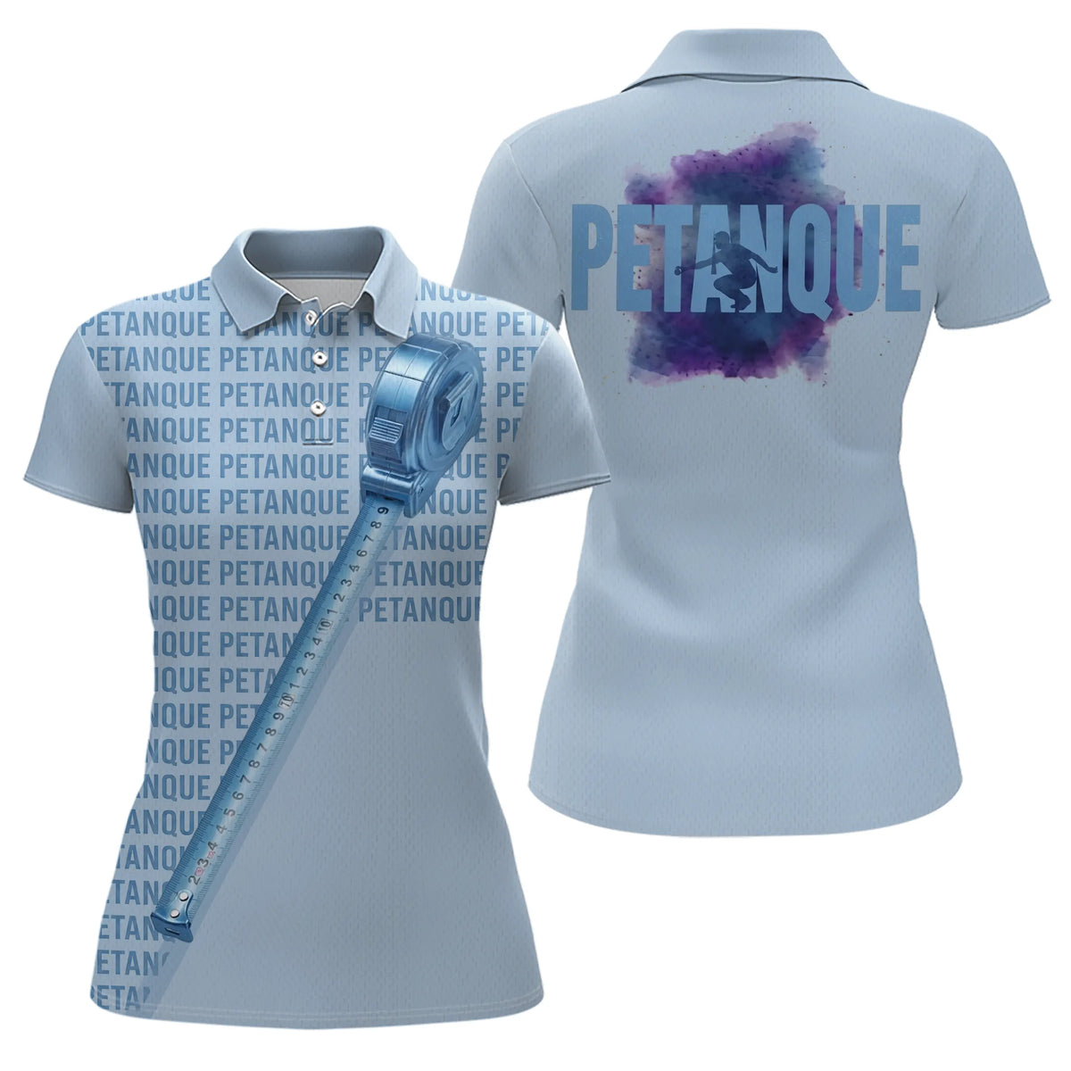 Polo Pétanque Personnalisé - Design Bleu Tendance Mètre - Polo Femme