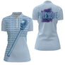 Polo Pétanque Personnalisé - Design Bleu Tendance Mètre - Polo Zippé Femme
