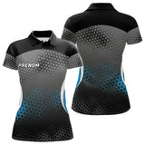 Polo Pétanque Personnalisé - Design Géométrique Bleu & Noir - Polo Femme